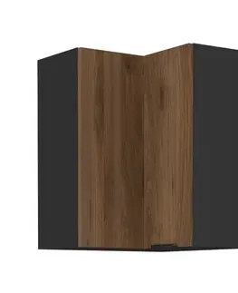 Kuchynské horné skrinky KONDELA Menzo 60x60 GN-72 2F horná rohová kuchynská skrinka čierna / orech