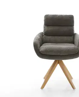 Jedálenské stoličky DELIFE Jedálenská stolička Abelia-Flex s opierkami bouclé mäkký tmavobéžová drevená podstava hranatá prírodná 180° otočný