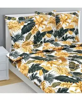 Obliečky Bellatex Bavlnené obliečky Listy palmové zlatá, 140 x 200 cm, 70 x 90 cm