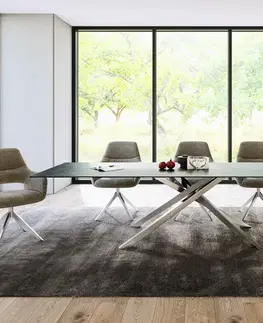 Jedálenské stoly DELIFE Jedálenský stôl Edge 300x100 cm keramika Laminam®Nero Greco antracitová krížová podstava nerezová oceľ