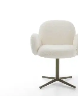 Jedálenské stoličky DELIFE Jedálenská stolička Nube-Flex s opierkami bouclé biela podstava krížová efektová povrchová úprava titánová 360° otočná vrecková pružina