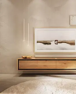 Televízne stolíky DELIFE TV stolík Stonegrace 200 cm dub prírodný 4 dvierka kamenná dyha závesný