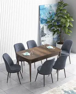 Jedálenské sety Extendable Dining Table & Chairs Set (7 Pieces) Han - Baroque, Fume
