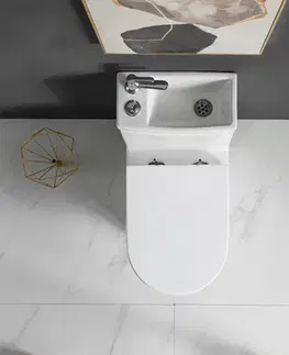 Záchody CERANO - WC kombi s umývadlom Hygisink, Rimless + UF sedátko - spodný/zadný odpad - biela lesklá - 71,5x36 CER-664708