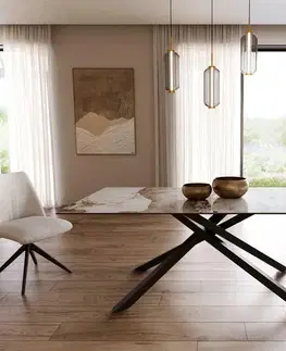 Jedálenské stoly DELIFE Jedálenský stôl Edge 200x100 keramika Minas Melange bielo-béžová krížová podstava hranatý čierna