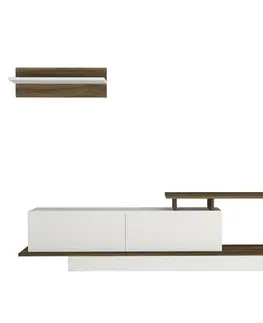 Konferenčné stolíky Televízny stolík s policou Asos White and Walnut