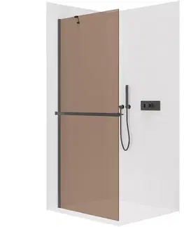 Sprchové dvere CERANO - Sprchová zástena Walk-in Onyx YL/P - 8 mm + polička / držiak na uteráky - čierna matná, bronzové sklo - 130x200 CER-689413