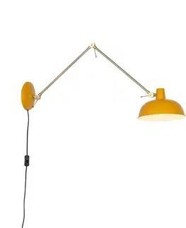 Nástenné osvetlenie Retro nástenná lampa oceľ žltá s bronzovou - Milou