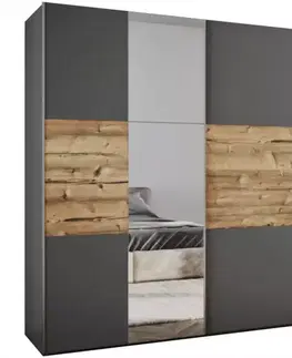 Šatníkové skrine Skriňa Bastia Lux 200 grafit/Alpský Smrek/zrkadlo