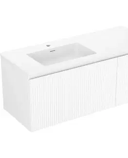 Kúpeľňový nábytok MEXEN/S - Rivel kúpeľňová skrinka 120 cm s umývadlom Otis ľavá, 1S, 1D, reliéf, biela mat 91A23-12047-3-BBFF01-W18L01