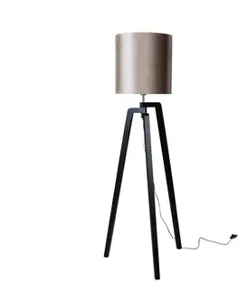 Stojace lampy Stojacia lampa čierna s tienidlom z hnedej zamatovej látky 50 cm - Puros