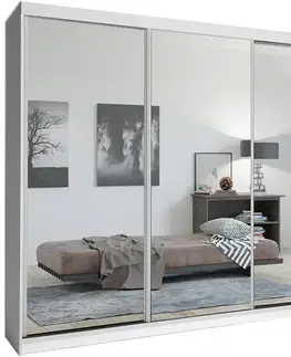 Spálňové šatníkové skrine Skriňa Lux 250 Biela + 3 x Zrkadlo