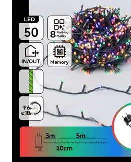 Vianočné dekorácie  B.V.  - LED vonkajší vianočný svetelný reťazec 50× LED, 8 režimov, 8 m, IP44, viacfarebný B10303ABNM