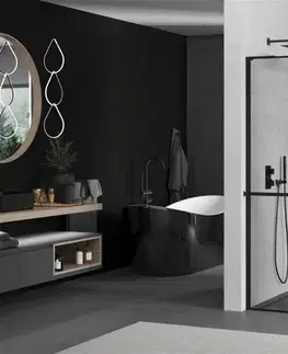 Sprchové dvere MEXEN/S - Kioto+ L Sprchová zástena WALK-IN s poličkou a držiakom uterákov 60 x 200, čierny vzor, čierna 800-060-123-70-70