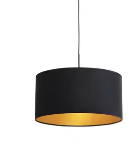 Závesné svietidlá Závesné svietidlo s čiernym zamatovým tienidlom so zlatom 50 cm - Combi