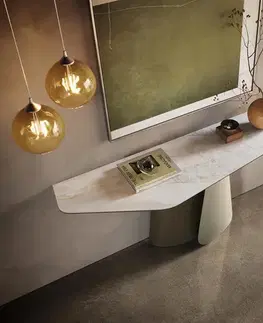 Konzolové stolíky DELIFE Konzolový stolík Edge polygonálny 180×50 cm keramika onyx perla Livos kov titánová farba