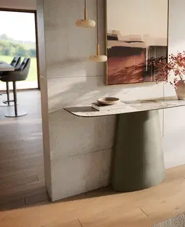 Konzolové stolíky DELIFE Konzolový stolík Edge zaoblený 140×40 cm keramika Minas Melange bielo-béžová Conos kov titánová farba