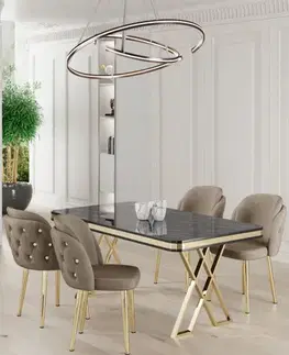 Jedálenské sety Dining Table & Chairs Set (5 Pieces) Rigel - Black Marble, Gold, Cappuccino