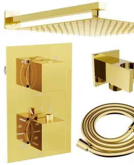 Kúpeľňové batérie MEXEN/S MEXEN/S - Cube DR02 podomietkový sprchový SET + slim sprcha 25, zlatý 77502DR0225-50