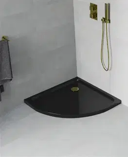 Vane MEXEN/S - Flat sprchová vanička štvrťkruhová slim 70 x 70, černá + zlatý sifón 41707070G