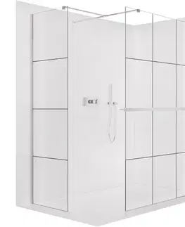Držadlá k vani CERANO - Sprchová zástěna Walk-in Onyx T L/P - 8 mm - hranatá vzpěra + polička/držák na ručníky - chrom, industriální sklo - 150x110x200  CER-8050BD4488