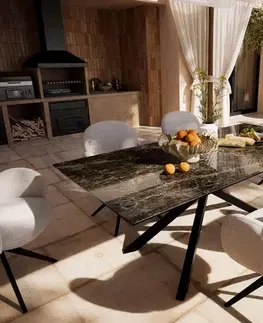 Záhradné stoly DELIFE Záhradný jedálenský stôl Edge 200x100 cm keramika Laminam® Emperador Extra Lucidato tmavohnedá krížová podstava obdĺžnik čierna