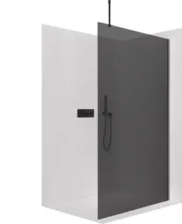 Sprchovacie kúty CERANO - Sprchová zástěna Walk-in Onyx Top Round L/P - 8 mm - kulatá vzpěra - černá matná, grafitové sklo - 110x200  CER-8050BD1674