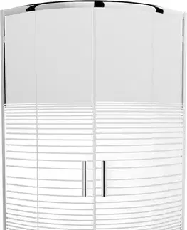 Vane MEXEN/S - Rio štvrťkruhový sprchovací kút 80 x 80, pásy, chróm + vanička so sifónom Flat, biela 863-080-080-01-20-4110