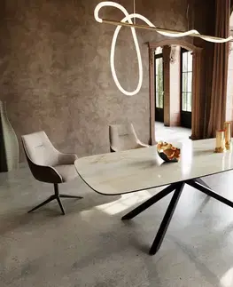 Jedálenské stoly DELIFE Jedálenský stôl Edge zaoblený 240x120 cm keramika Iris FMG Onice Oro krížová podstava obdĺžnik čierna