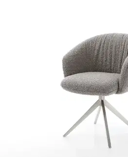 Jedálenské stoličky DELIFE Otočná jedálenská stolička Caja-Flex s opierkami bouclé strieborno sivá krížová podstava široká nerezová oceľ 360° otočná hojdacia funkcia vrecková pružina