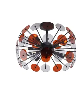 Stropné osvetlenie Art Deco stropné svietidlo čierne s jantárovým a dymovým sklom - Atomic