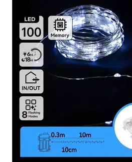 LED osvetlenie  B.V.  - LED vonkajší svetelný reťazec 100× LED/8 režimov 10,3 m IP44 studená biela B10303K1D