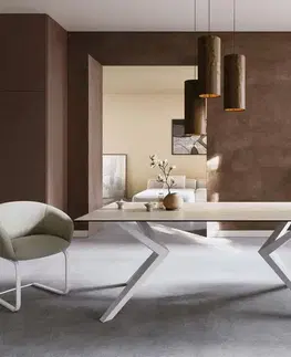 Jedálenské stoly DELIFE Jedálenský stôl Edge 200x100 keramika Laminam® Travertino Bianco bielo-krémová Zenthara hranatý kov biela
