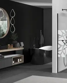 Sprchové dvere MEXEN/S - KIOTO Sprchová zástena WALK-IN 120x200 cm 8 mm, čierna, biely vzor 800-120-101-70-85