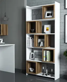 Knižnice Knižnica Box - White, Walnut