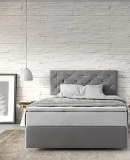 Postele Boxspring DELIFE Boxspring posteľ Dream-Great 120x200 cm mikrovlákno sivá s vreckovou pružinovou matracou a visco topperom