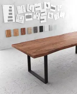 Jedálenské stoly DELIFE Jedálenský stôl Edge 260x100 XL akácia hnedá kov čierna Live-Edge
