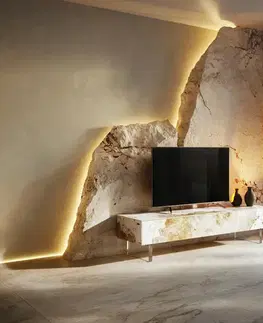 Televízne stolíky DELIFE TV stolík Cuor 150 cm keramika Minas Melange bielo-béžová 1 výklopné dvierka 1 zásuvka podstava závesná akrylové sklo