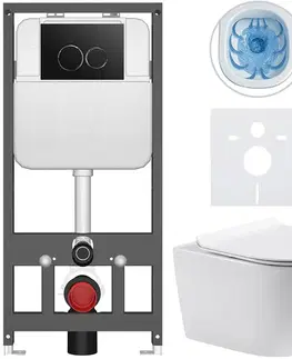 Záchody CERANO - Kompletný WC set Basic/Felci - biela lesklá - WC tlačidlo Dualo/Čierna - závesné - predstenová inštalácia - 53x37 CER-8050BD86068