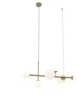 Závesné svietidlá Hotelová elegantná závesná lampa zlatá s opálovým bielym sklom 6-svetiel - Monaco