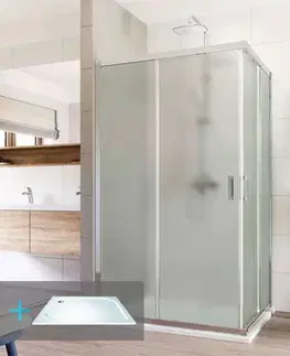 Vane Mereo Sprchovací set: LIMA, obdĺžnik, 100x80 cm, chróm  ALU, sklo Point, vanička liatá mramor CK82412KM