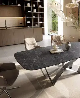 Jedálenské stoly DELIFE Jedálenský stôl Edge zaoblený 240×120 cm keramika Laminam® Nero Greco antracitová pavúk plochá oceľ nerezová oceľ