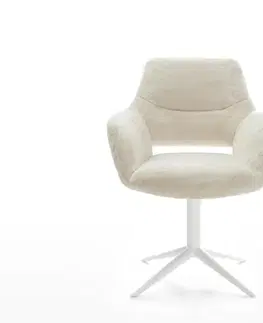 Jedálenské stoličky DELIFE Jedálenská stolička Yago-Flex s opierkami plyšový manšester krémovo biela krížová podstava biela 360° otočný hojdacia funkcia vrecková pružina