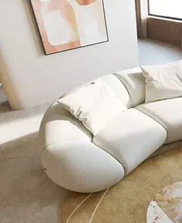 Pohovky DELIFE Pohovka 2-miestna Lunna 280×130 cm bouclé mäkká béžová 2 vankúše
