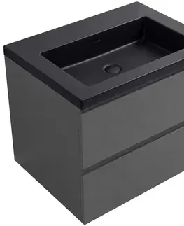Umývadlá CERANO CERANO - Koupelnová skříňka Carole - antracitová + umyvadlo z lit. mramoru Ovo - černá matná - 60,5x53x46,5  CER-085201