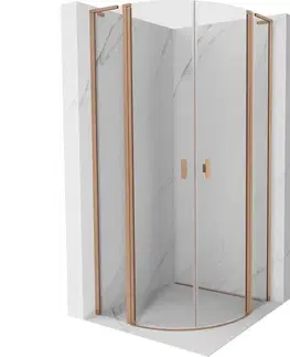 Sprchovacie kúty MEXEN/S - Mist L sprchový kút štvrťkruh, krídlové 90 x 90, transparent, meď kartáčovaná 8A32L-090-090-65-00