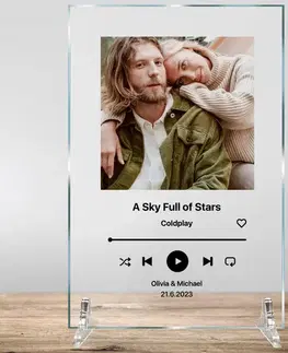 Tabuľky s venovaním (darčeky) Pesnička na skle, plaketa zo skla Spotify