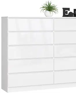 Komody a skrinky Moderná, široká a vysoká komoda, FREEZ160, biela / biely lesk