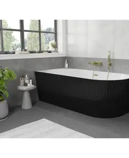 Vane MEXEN/S - Silo voľne stojaca rohová vaňa ľavá reliéf 150 x 75, biela/čierna, sifón a prepad zlatá kartáčovaná 52891507575L-55