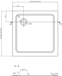Vane MEXEN/S - Flat sprchová vanička štvorcová slim 80 x 80, biela + zlatý sifón 40108080G
